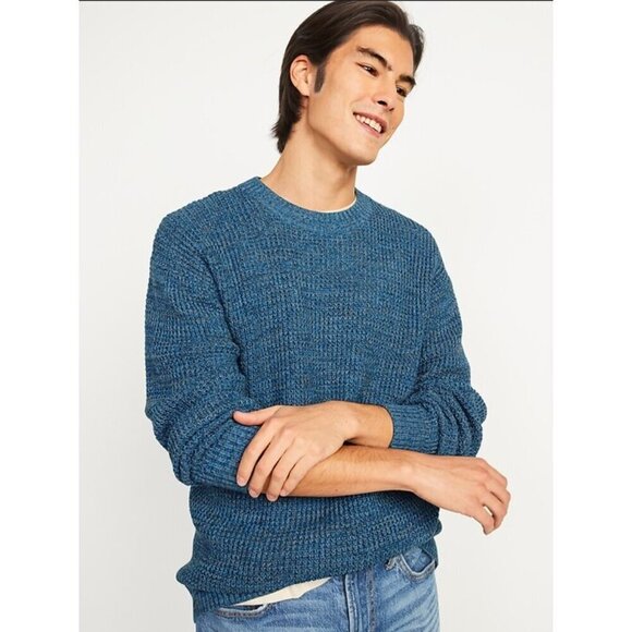 Old Navy Waffle Textured Men's Sweater Size XL Cotton Crew Neck Blue NWOT - Picture 6 of 8